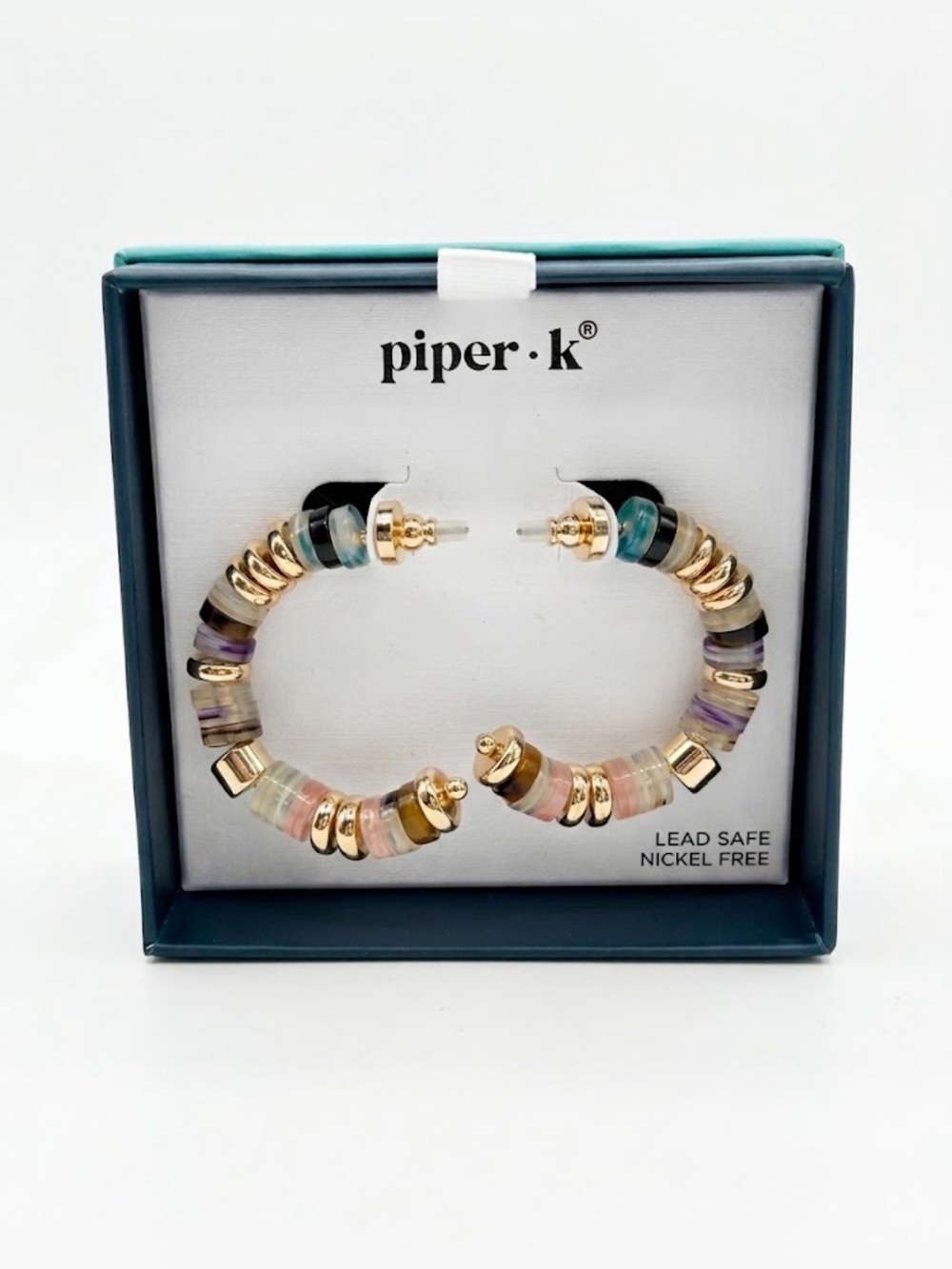 NWT ⚜️🤎⚜️ Piper K Chunky Gemstone Beaded Hoop Earrings